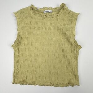 Aster Smocked Ruffle Sleeveless Top Yellow Stretch Size S Boho Casual